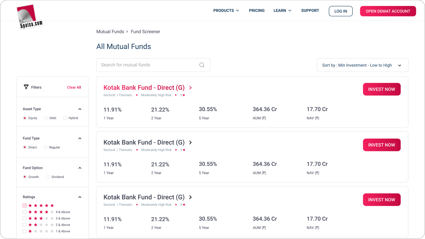 5paisa fund screener