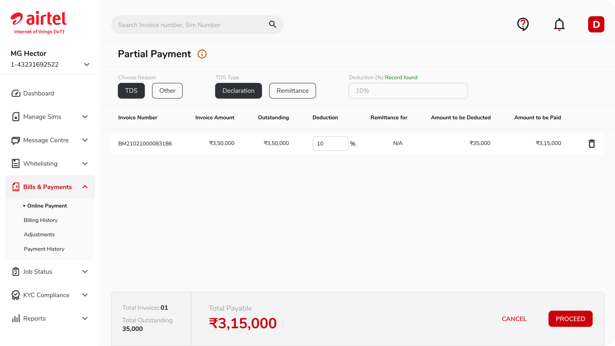 Partial payment option