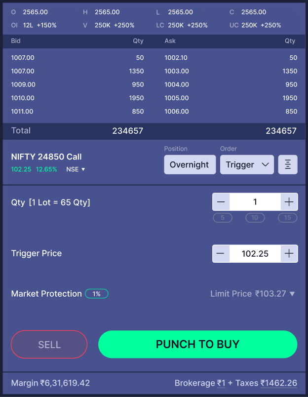 Order form — trigger expanded