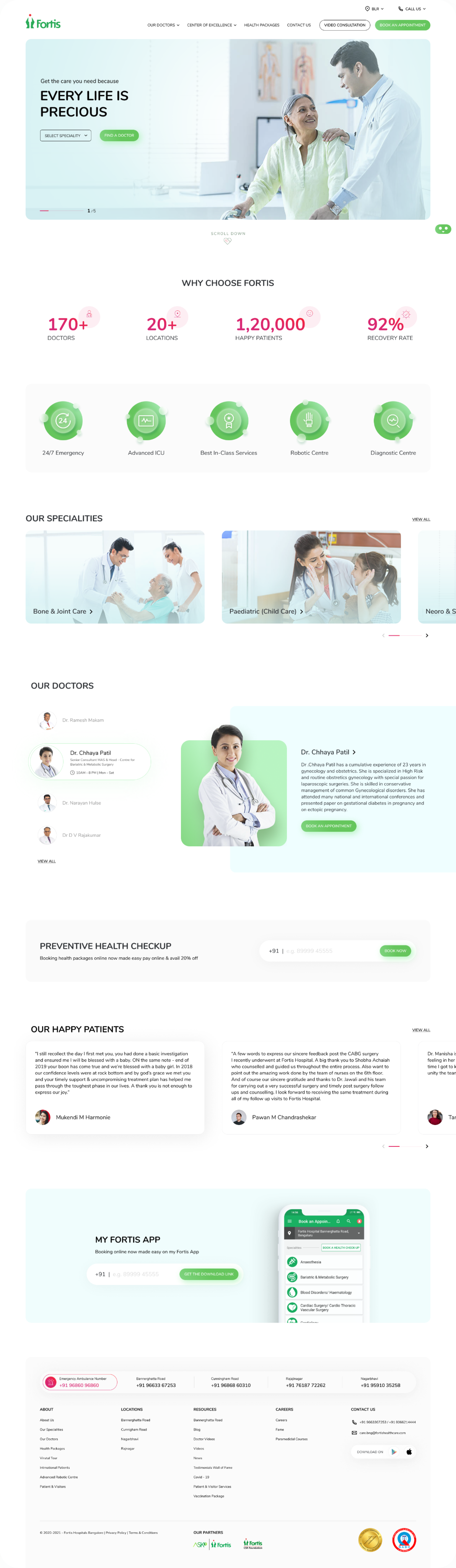 Fortis Hospital full website redesign