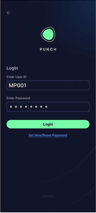 Login screen