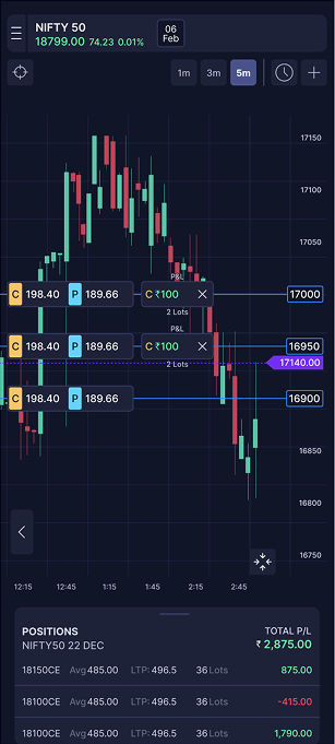 Positions and pending orders screen